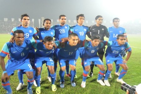 India national football team before a match